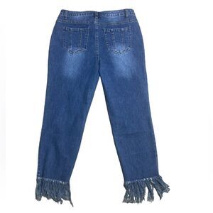 A.Z.I. Sz 12 Blue Med Wash Bootcut Stretch Mid Rise Raw Fray Hem Denim Jeans